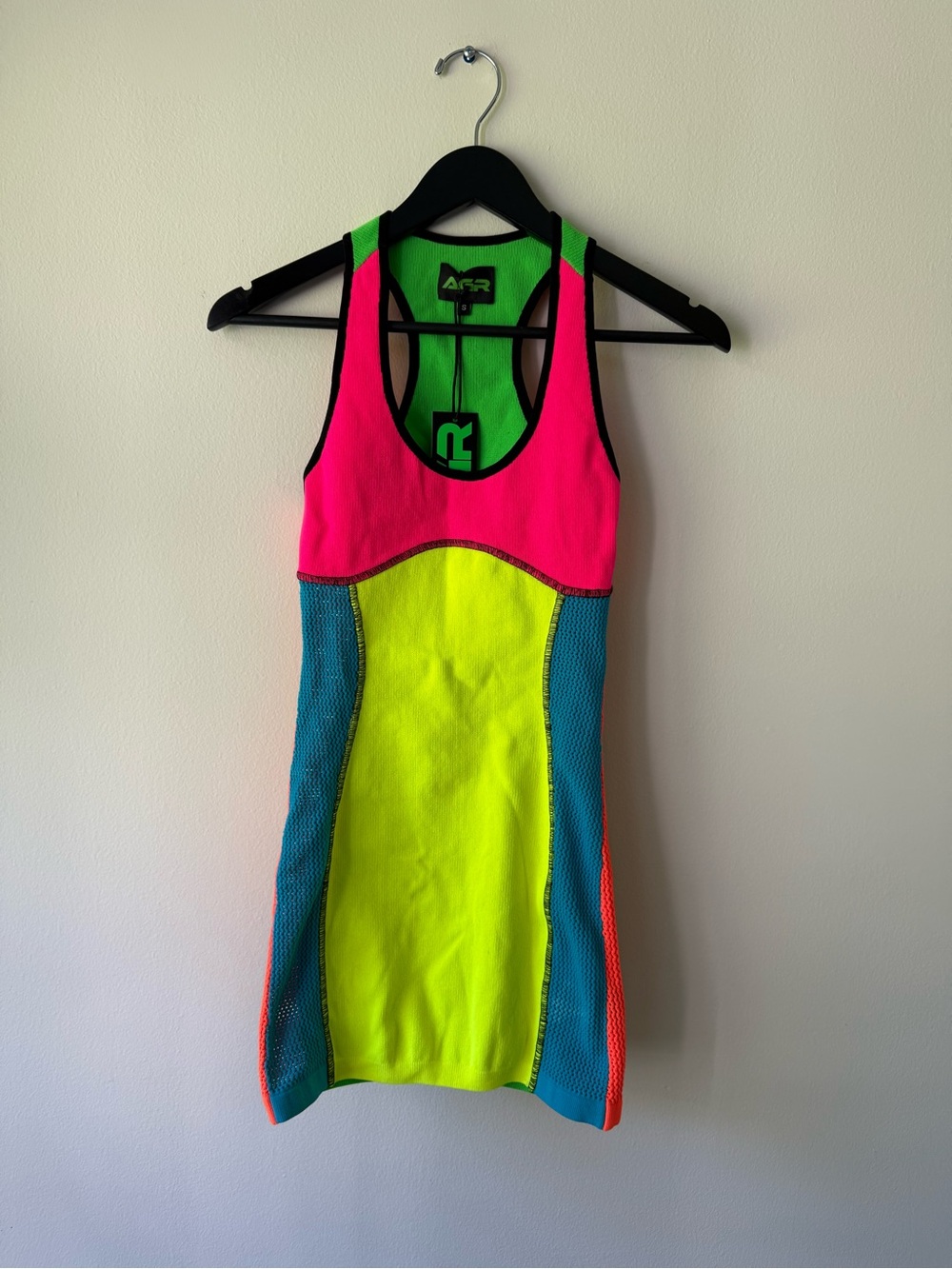 AGR Color Block   Panel Mini Dress - Hot Pink, Neon Yellow & Teal. Size S. NWT
